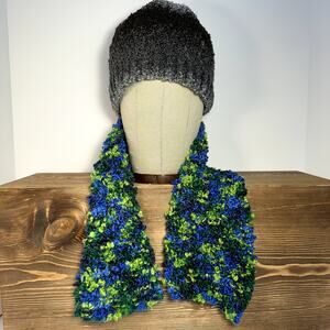 Hand Knit Scarf & Beanie Hat Set Womens Chunky Ribbed Winter Soft Cozy Bundle